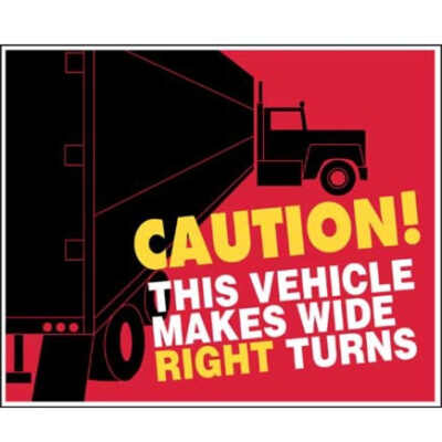 sticker decal 2x Wide Turns truck vehicle label caution warning weatherproof 